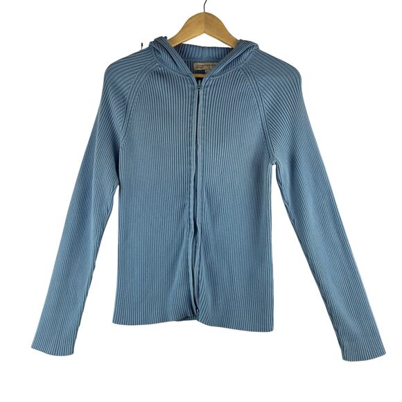 Jones New York Jackets & Blazers - Y2K Jones New York Ribbed Slate Blue Full Zip Hooded Sweater Jacket Womens Large